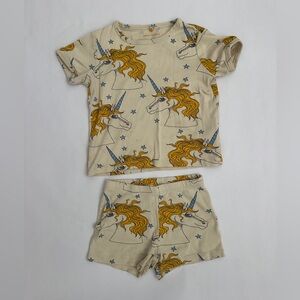 Mini Rodini Unicorn Print Tee shirt & Shorts Set - Cream and Gold